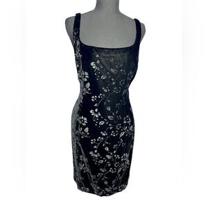 Women's Vintage Blk Velvet Burnout Floral Slip Mini Dress - M Y2K 90s Whimsygoth